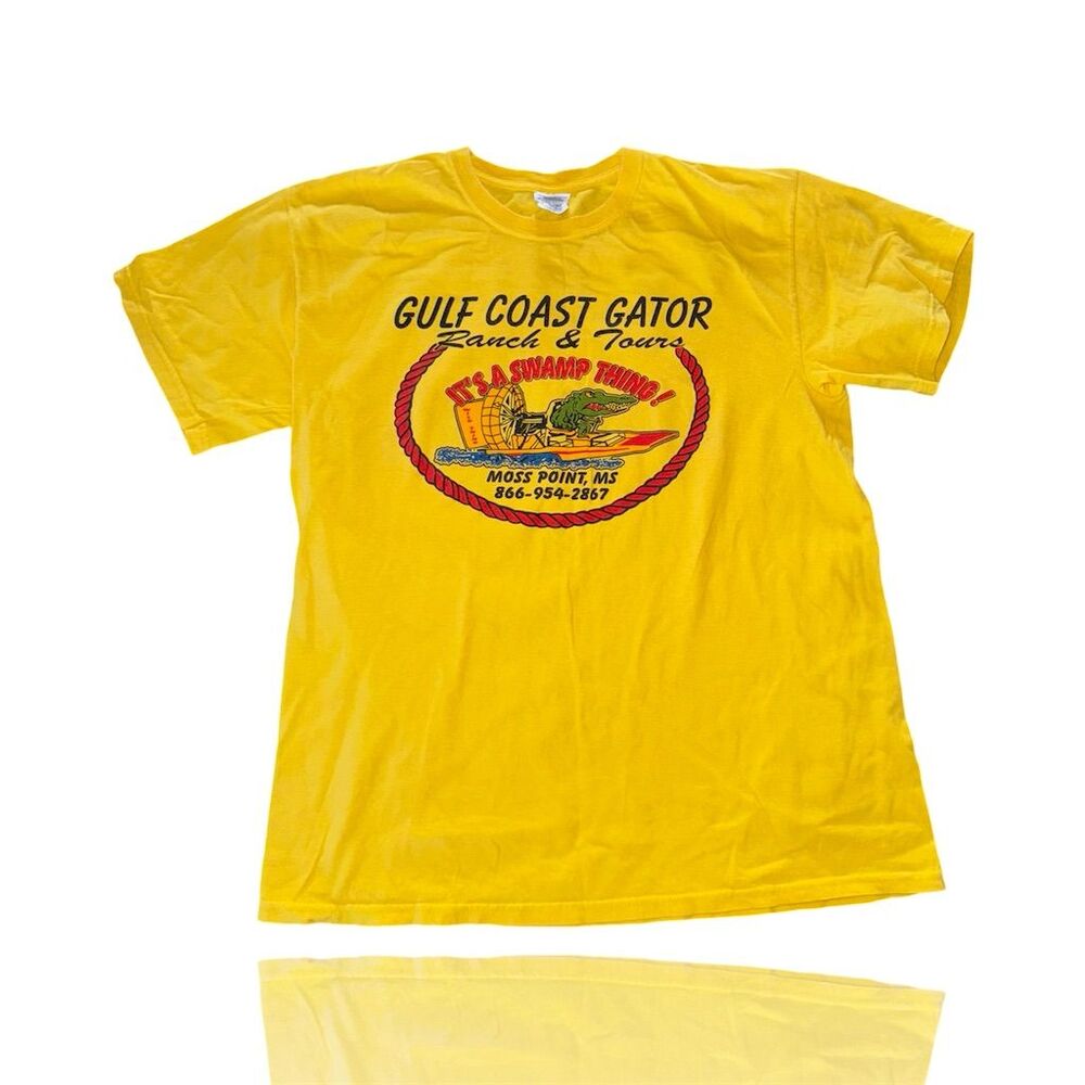 Vintage Men's Yellow Graphic T-Shirt LARGE Gator Ranch Tours: Mississippi: 90’s